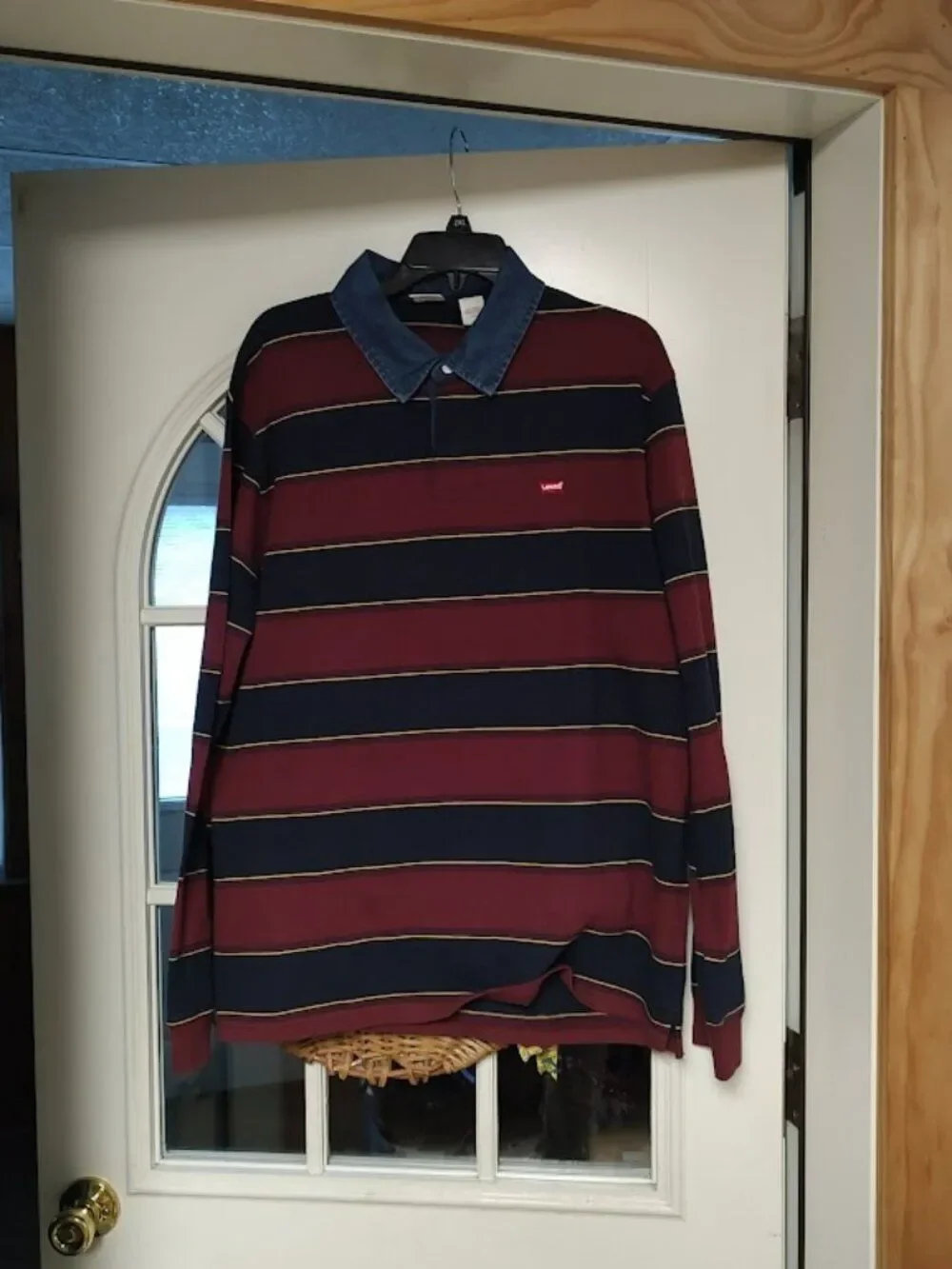 New Levis Maroon Navy Blue Relaxed Fit Rugby Long Sleeve Shirt Size Men's XL
